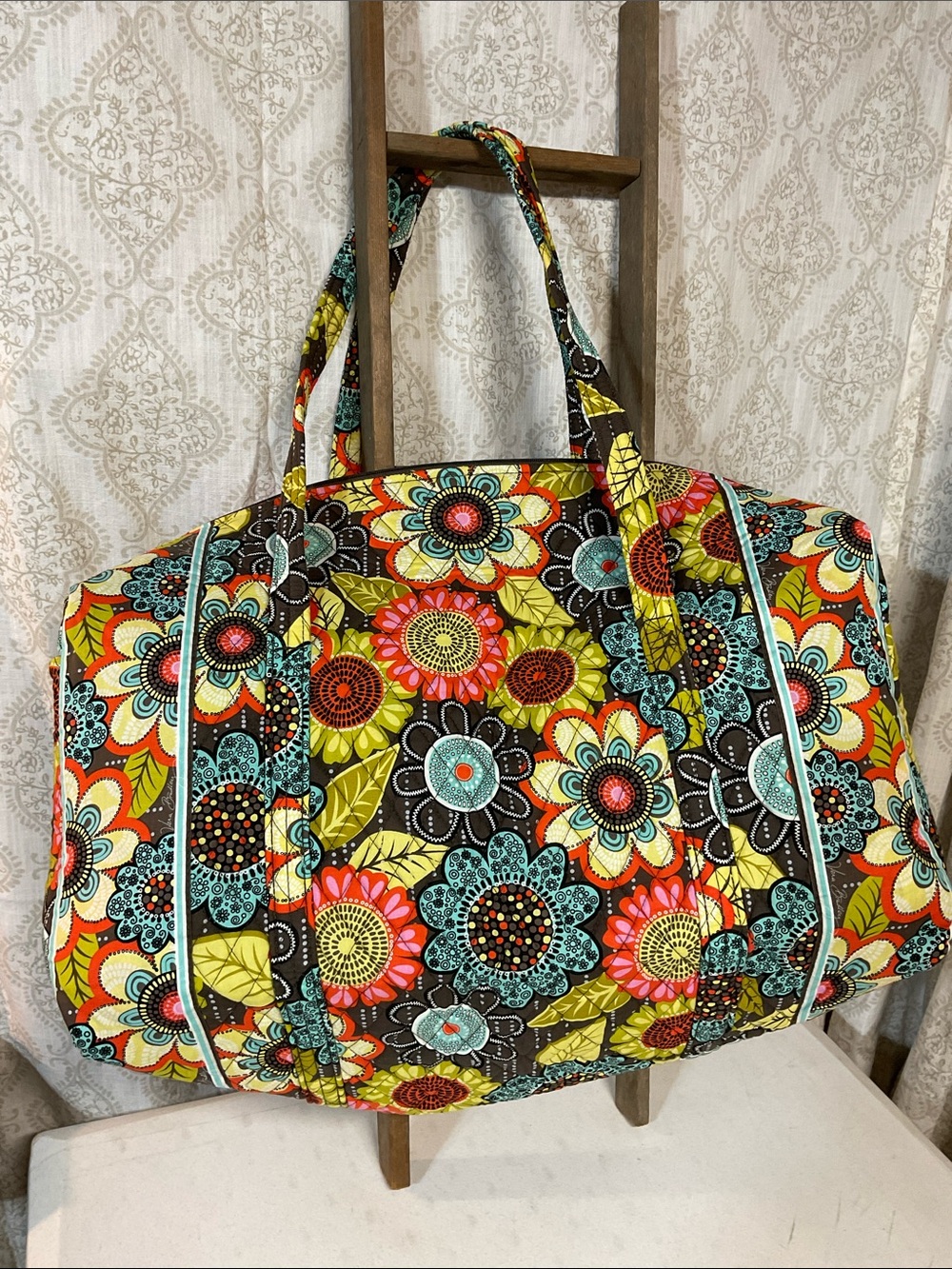 Vera Bradley Floral Quilted Travel Bag in Brown, Turquoise, Lime, Orange, Pink - Picture 5 of 5